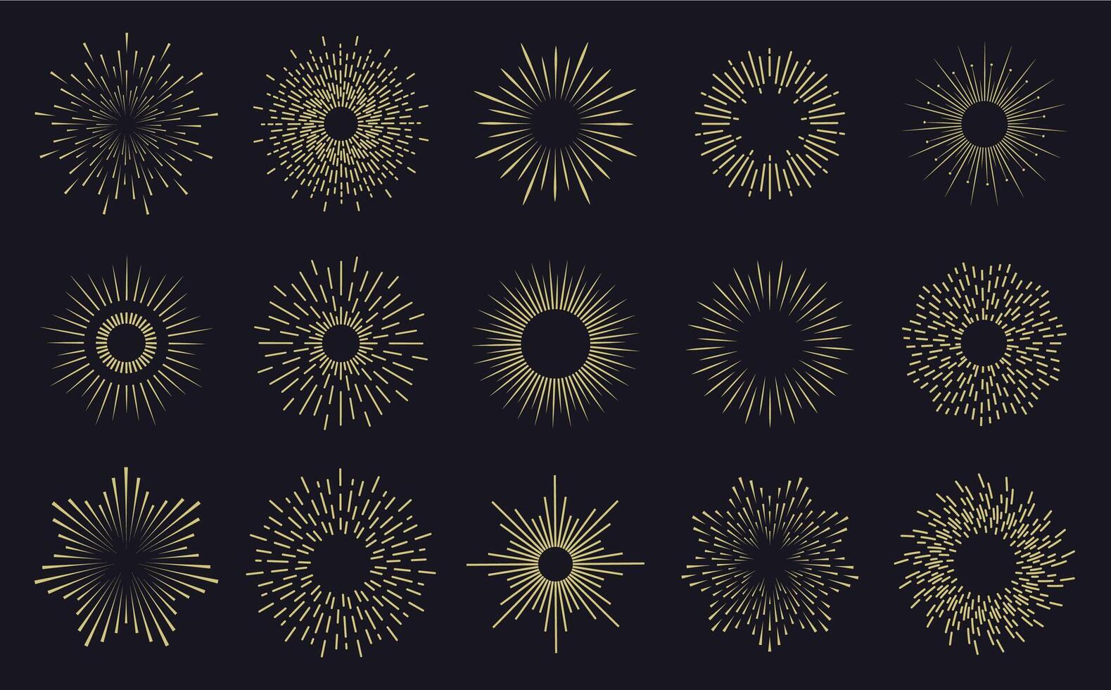 Vintage sunburst frames. Radiant sunburst lines, hands drawn sunbursts badges, firework sparks rays. Radiant star burst isolated vector icons set