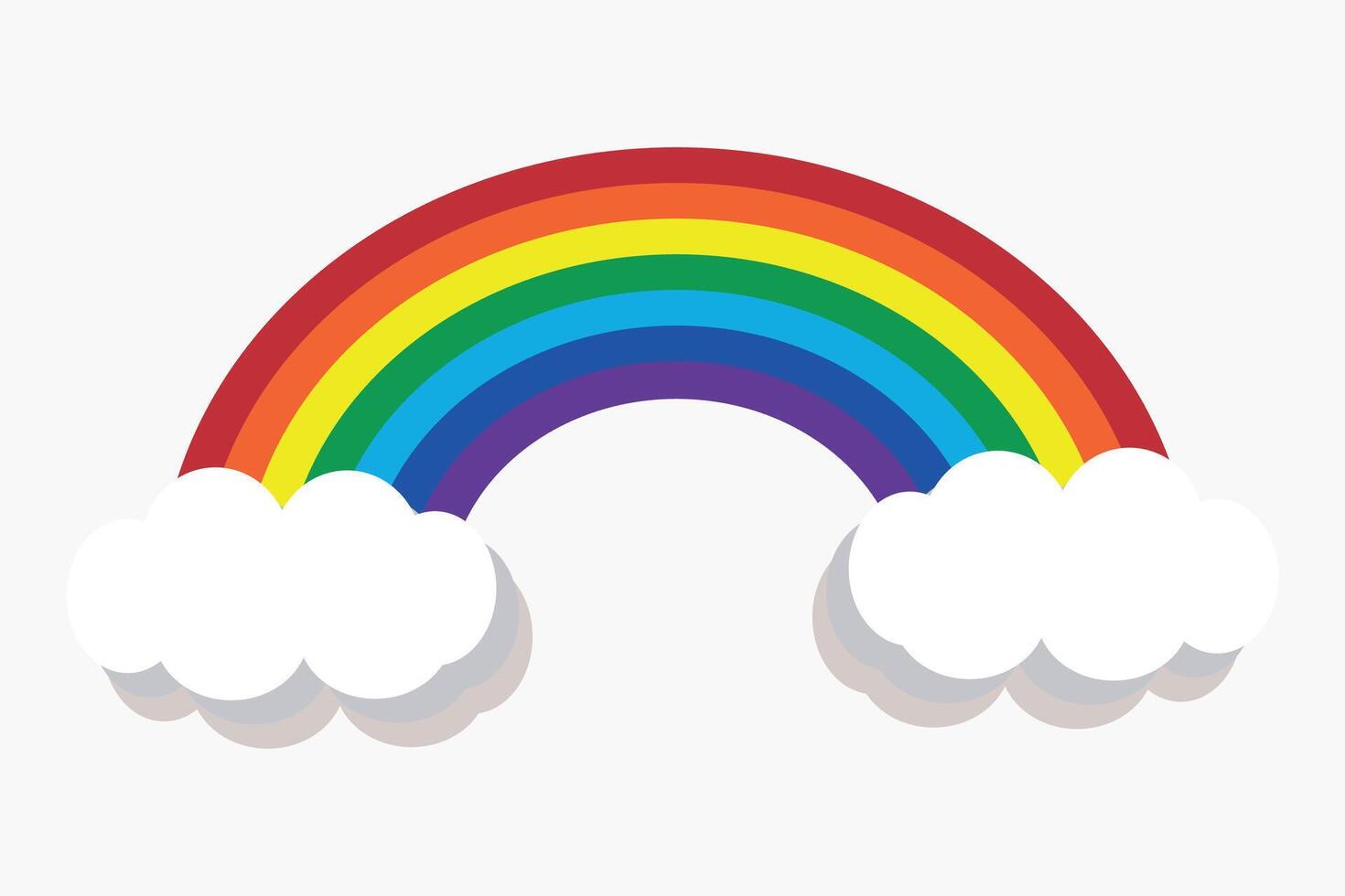 rainbow with clouds on white background vector