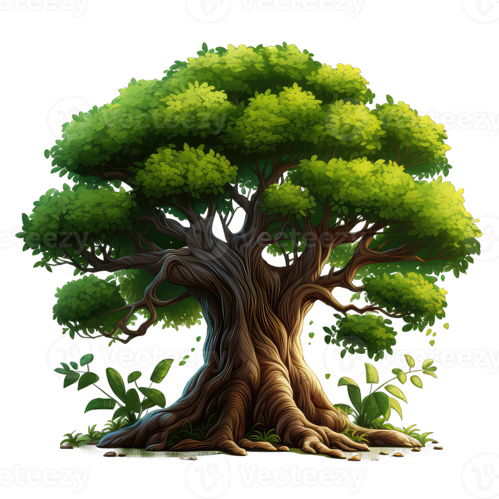 ai généré banian ou Bodhi arbre, gros ficus religiosa isolé sur blanc transparent arrière-plan, png