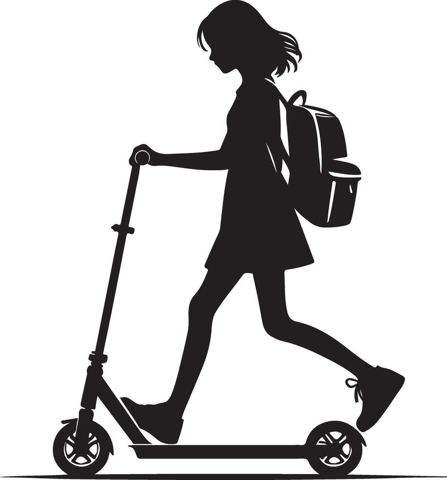 minimal Two wheeled Kick scooter with Raider vector silhouette, black color silhouette, white background 19