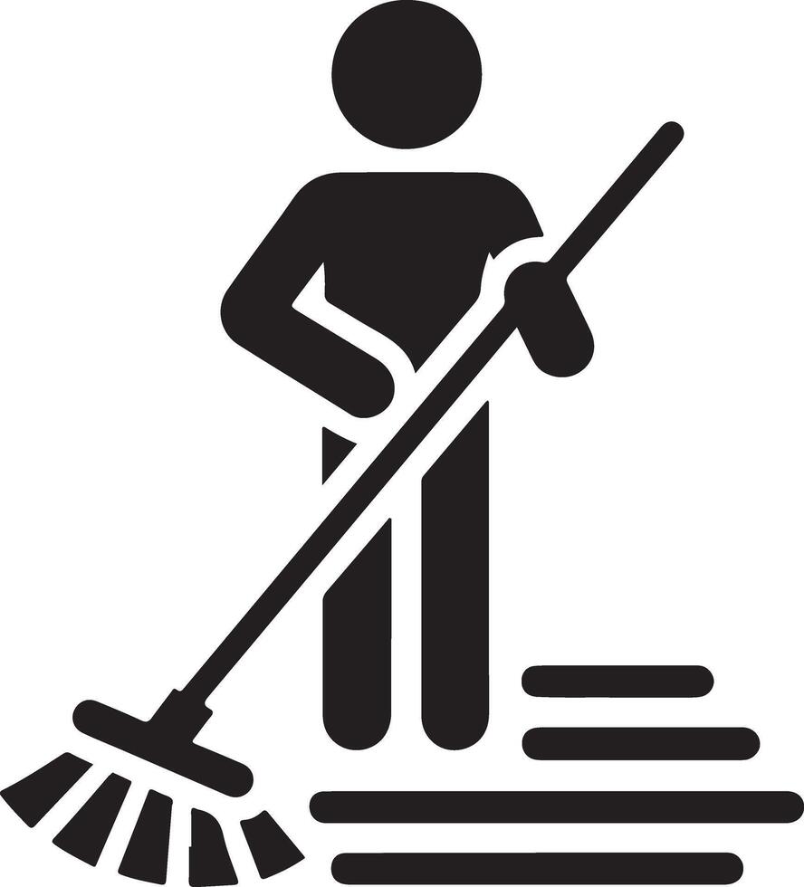 minimal Floor mop icon symbol, flat illustration, black color silhouette, white background 2 vector