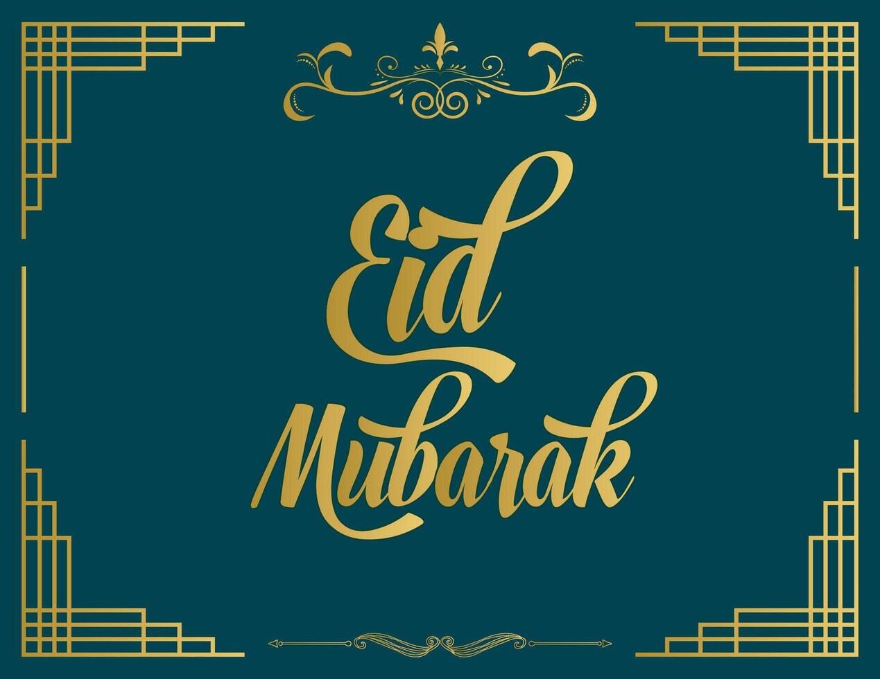 contento eid Mubarak celebracion, fiesta tarjeta con creciente Luna y dorado linterna, sólido color antecedentes vector