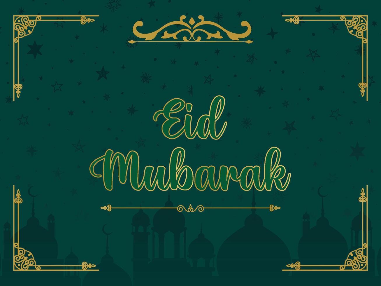 contento eid Mubarak celebracion, fiesta tarjeta con creciente Luna y dorado linterna, sólido color antecedentes vector