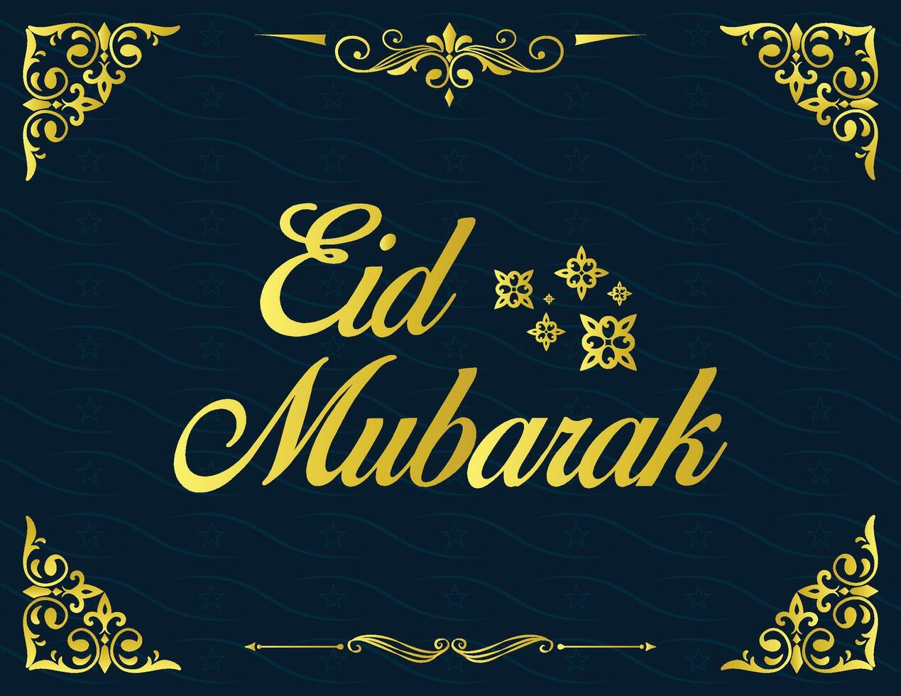 contento eid Mubarak celebracion, fiesta tarjeta con creciente Luna y dorado linterna, sólido color antecedentes vector