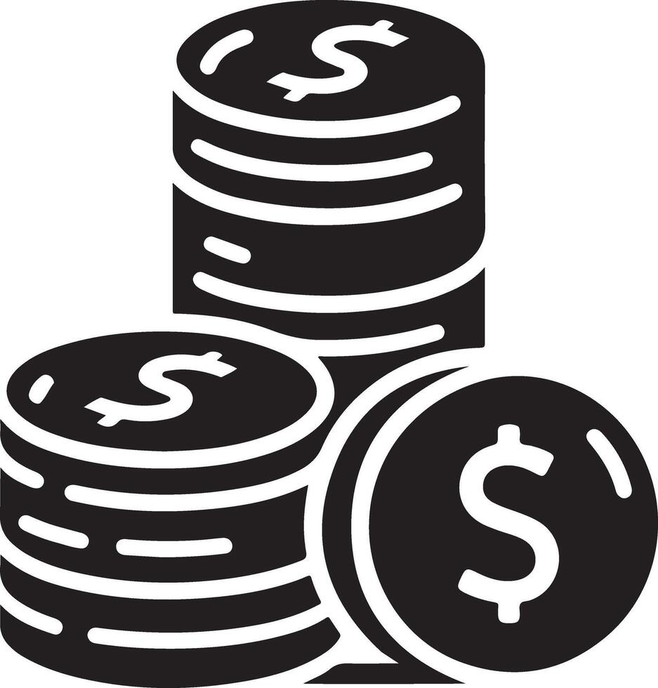 mínimo apilar de moneda dinero icono símbolo, clipart, negro color silueta, blanco antecedentes 13 vector