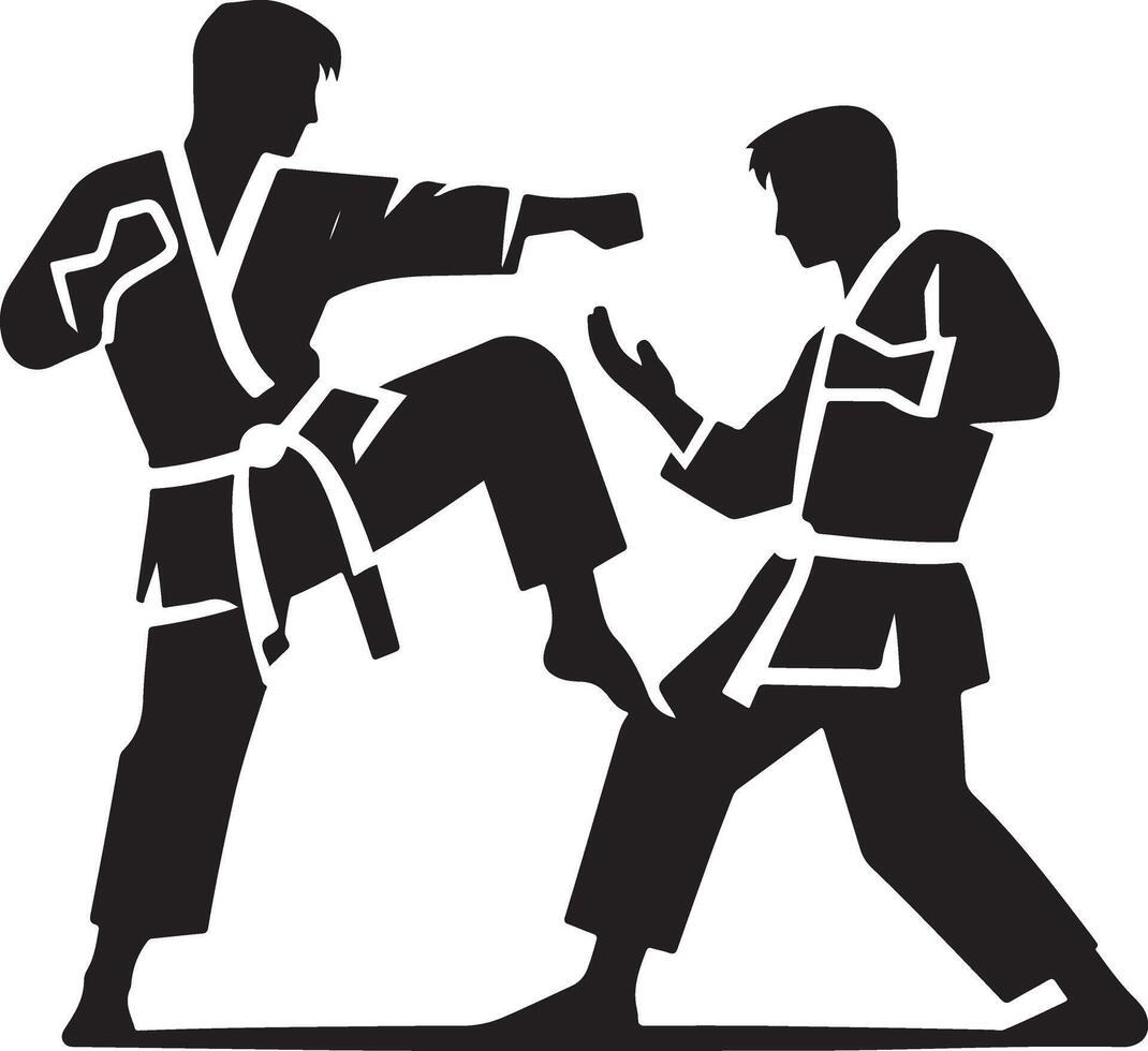 minimal karate fighting vector icon in flat style black color silhouette, white background 14