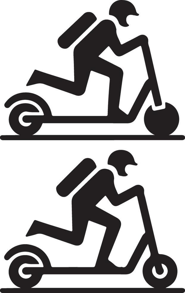 minimal Set of Two wheeled Kick scooter with rider vector icon in flat style