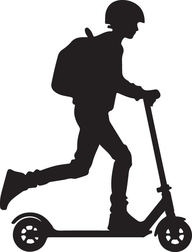 minimal Two wheeled Kick scooter with Raider vector silhouette, black color silhouette, white background 11