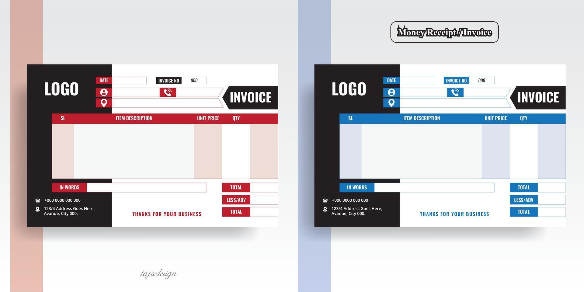 Customizable business invoice template. tax. receipt. bill. vector illustration, Invoice, or money receipt for customers.
