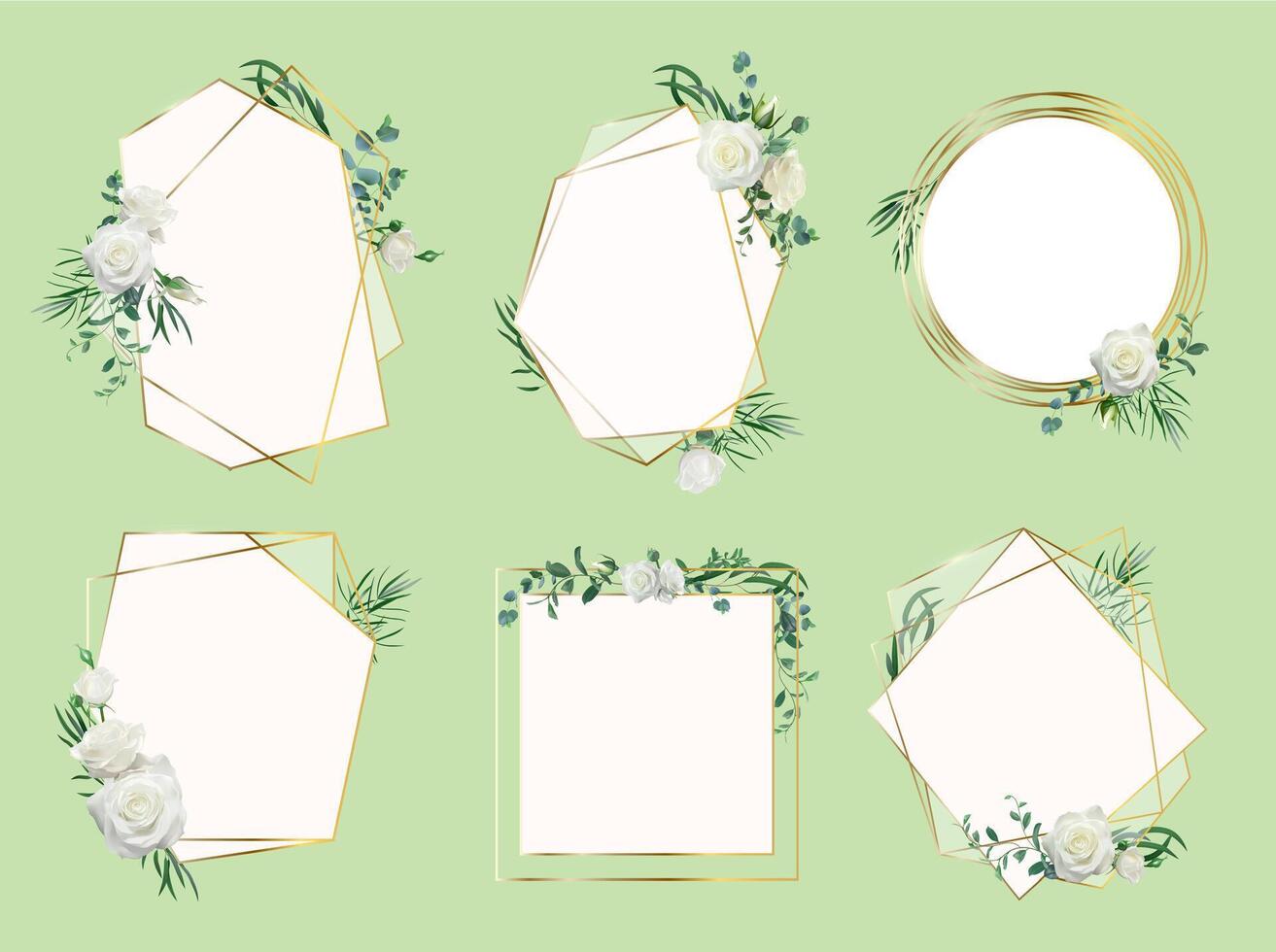 Flower wedding invitation border. Floral frames, roses wedding floral invitation card, elegant floral border vector Isolated icons set