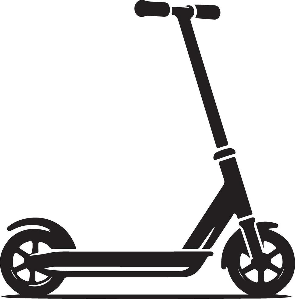 minimal Two wheeled Kick scooter vector black color silhouette, white background 14