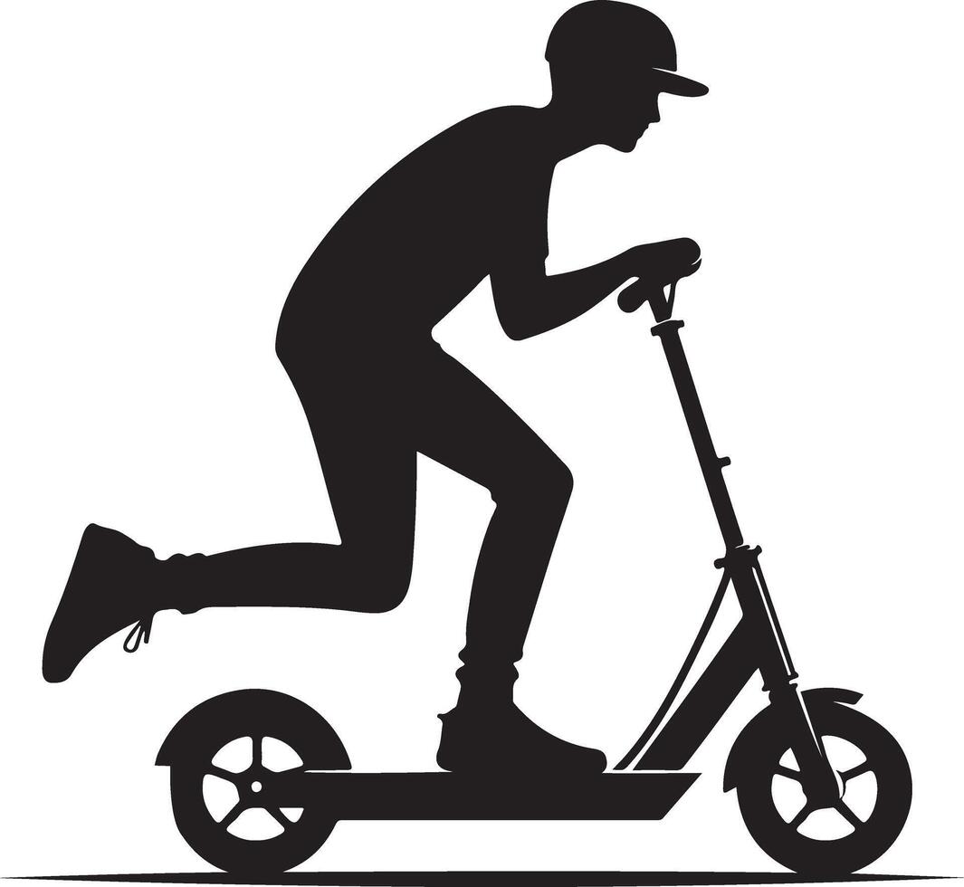 minimal Two wheeled Kick scooter with Raider vector silhouette, black color silhouette, white background