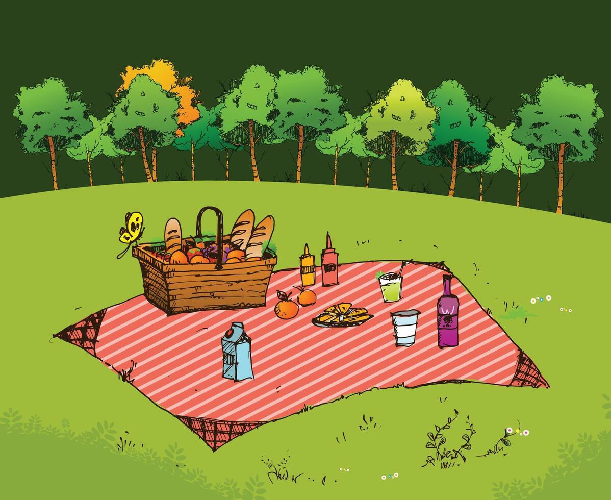 Outdoor picnic in park vector