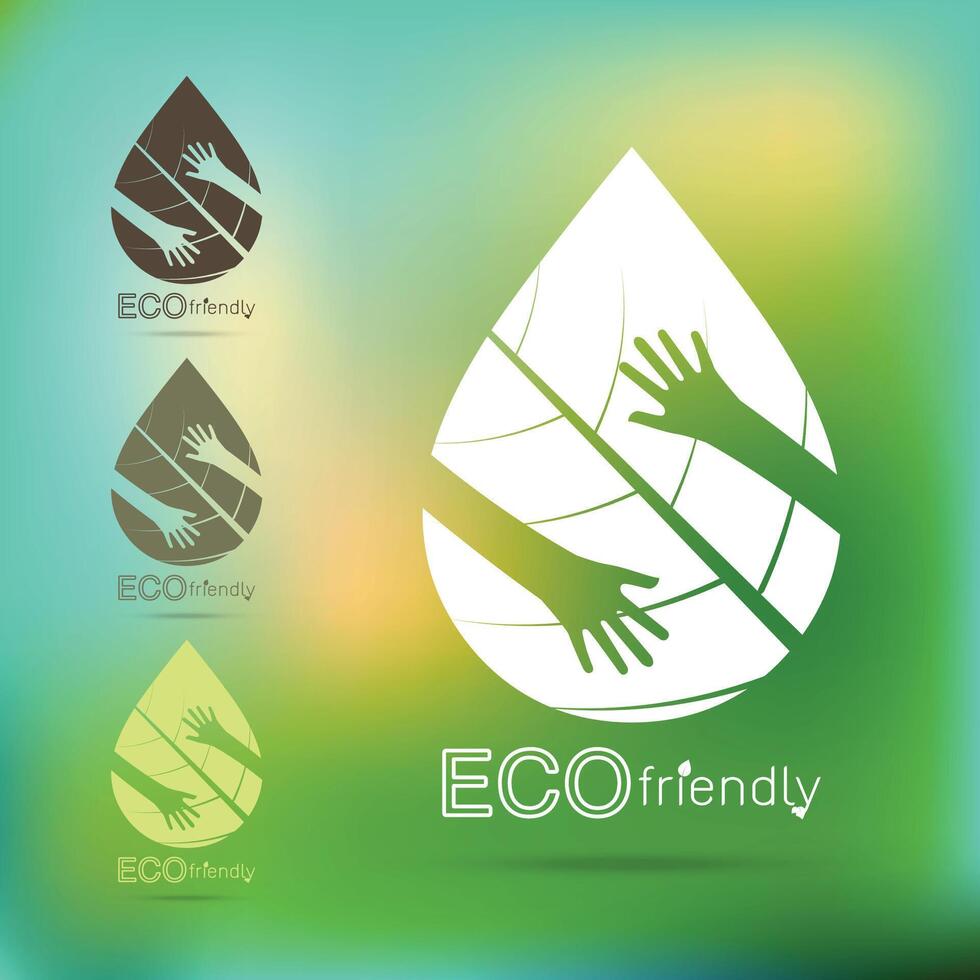 Eco friendly. isolate hand hug leaf concept on white background. Vector illustration.