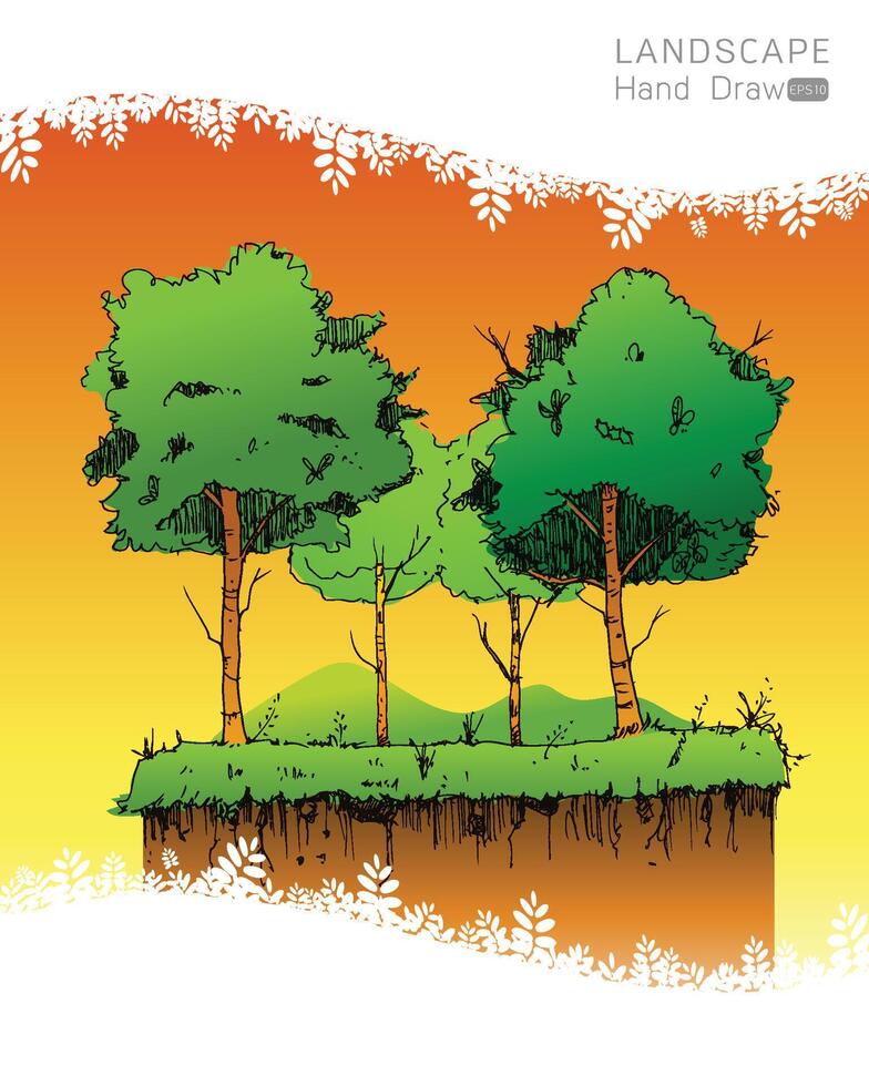 Natural landscape in Hand drawn style vector