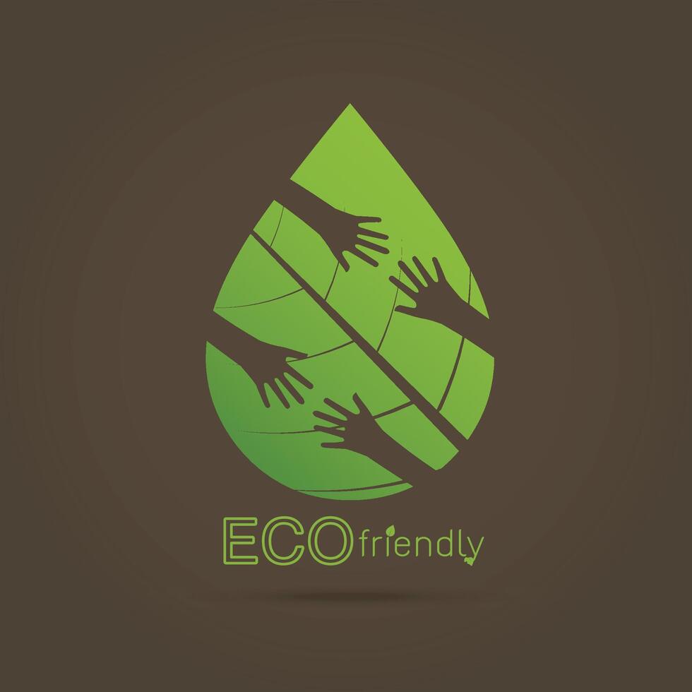 Eco friendly. isolate hand hug leaf concept on white background. Vector illustration.