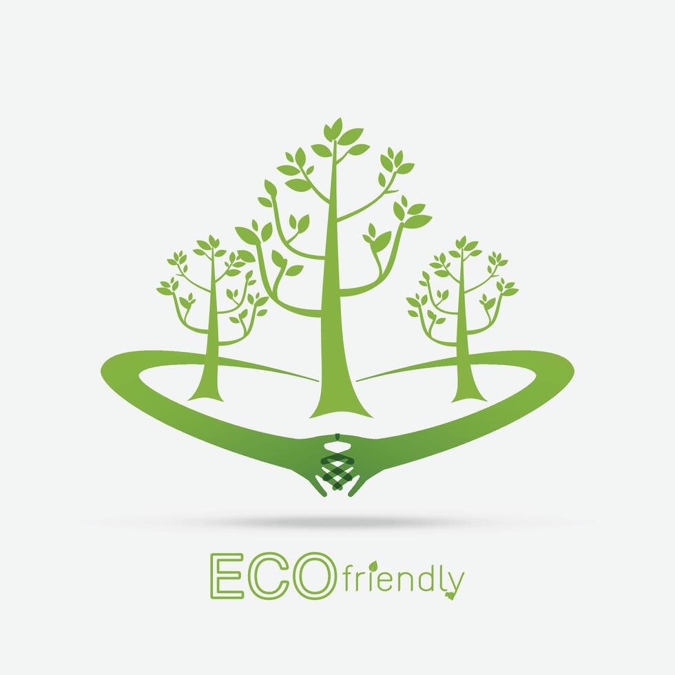 Eco friendly. isolate hand hug leaf concept on white background. Vector illustration.