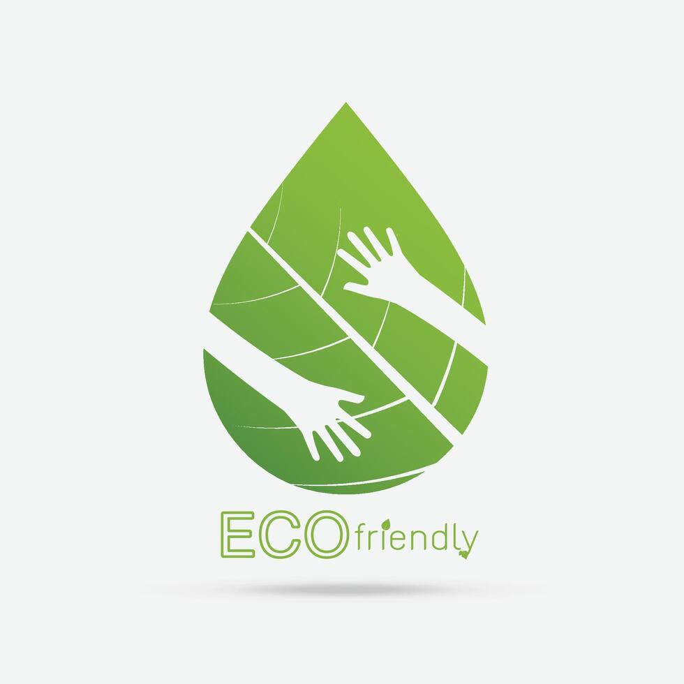 Eco friendly hands hug concept green tree.Environmentally friendly natural landscape.Vector illustration vector