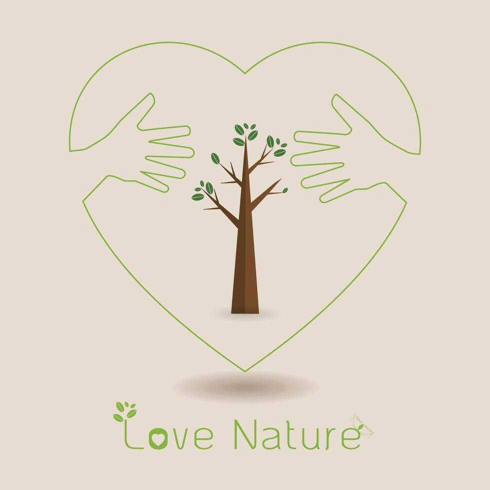 hand hug love natural concept.sign in the line art style.a beautiful environmentally friendly natural vector