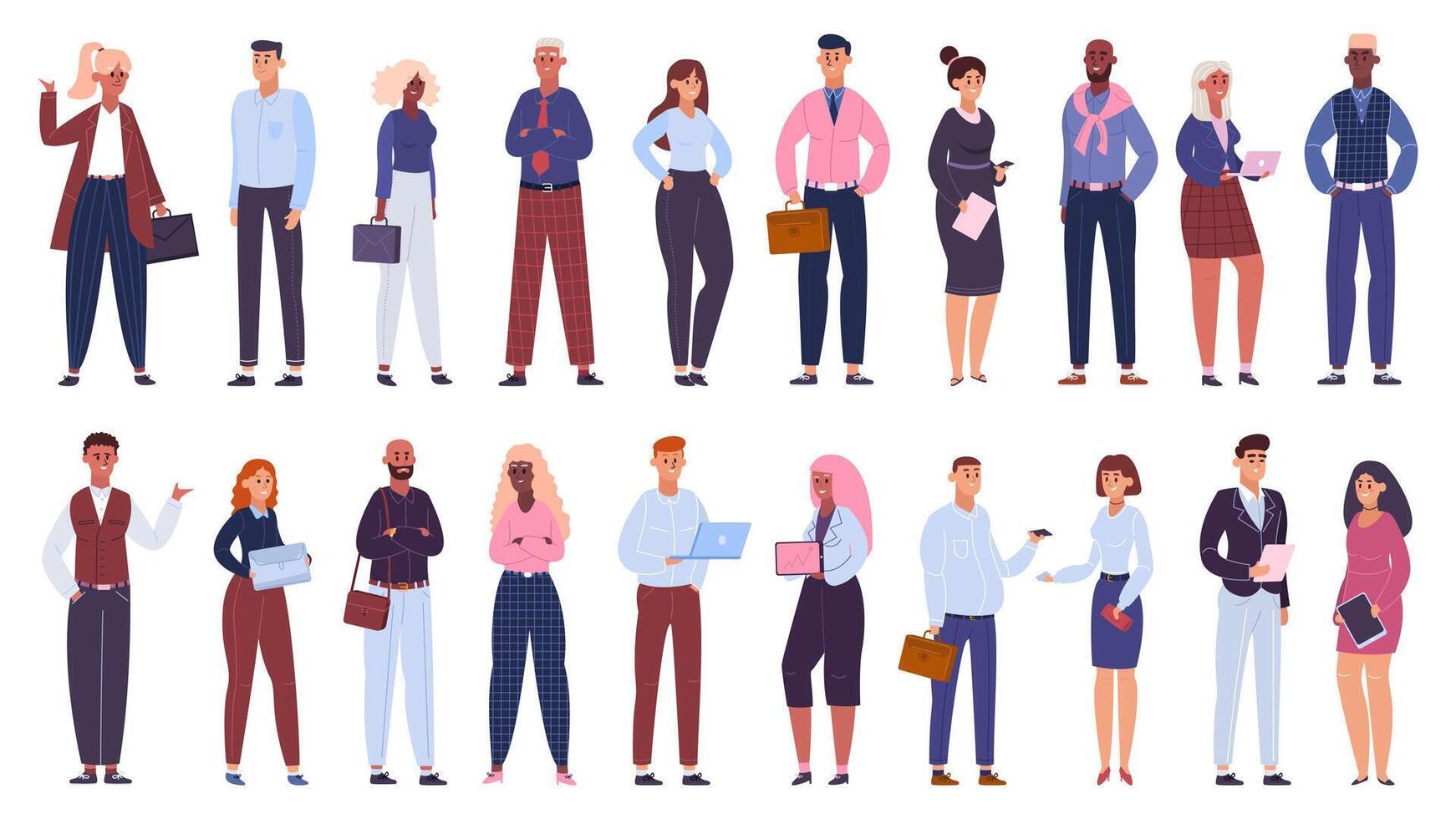 Multicultural business group. People office workers team, multinational business colleagues characters community isolated vector illustration set