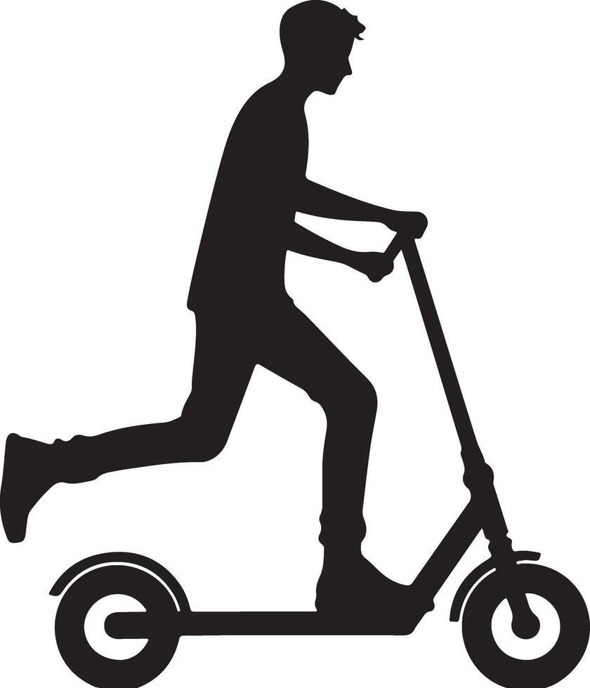 minimal Two wheeled Kick scooter with Raider vector silhouette, black color silhouette, white background 3