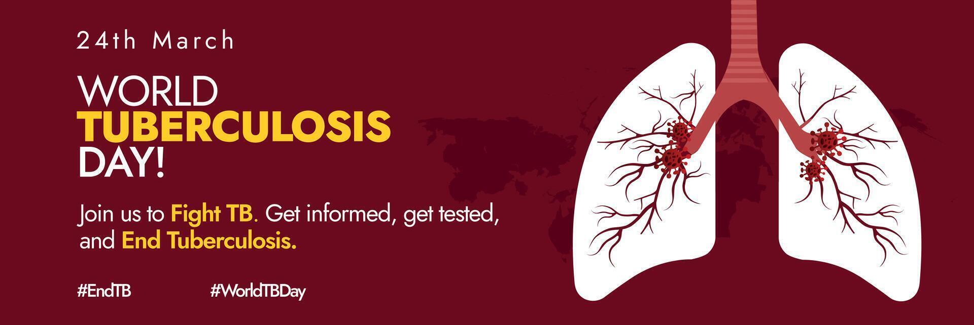 World Tuberculosis day. 24th march World TB day celebration cover banner with inside view of lungs with veins and bacteria cells. TB day simple and decent awareness banner in dark maroon background. vector