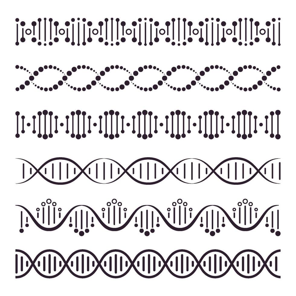 DNA helix. Spiral chromosome structure concept, horizontally spiral molecule, medical science DNA elements vector illustration set. Deoxyribonucleic acid. Genetic engineering. Molecular biology