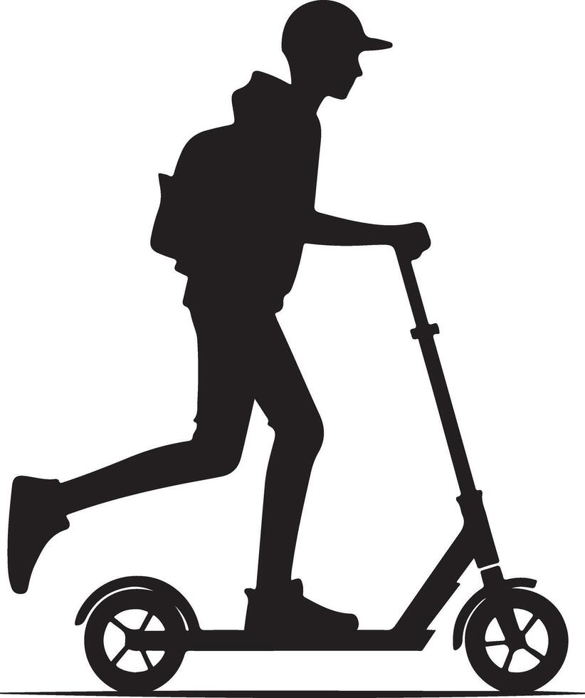 minimal Two wheeled Kick scooter with Raider vector silhouette, black color silhouette, white background 2