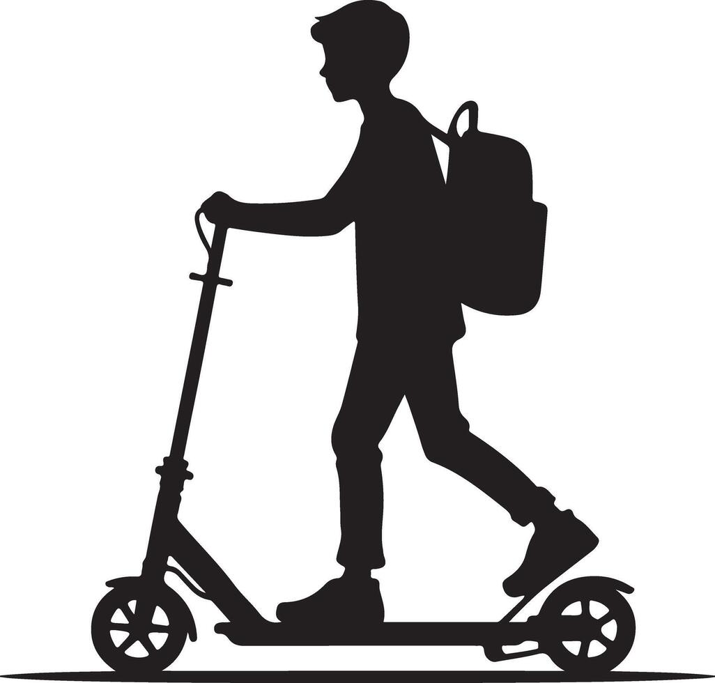 minimal Two wheeled Kick scooter with Raider vector silhouette, black color silhouette, white background 15