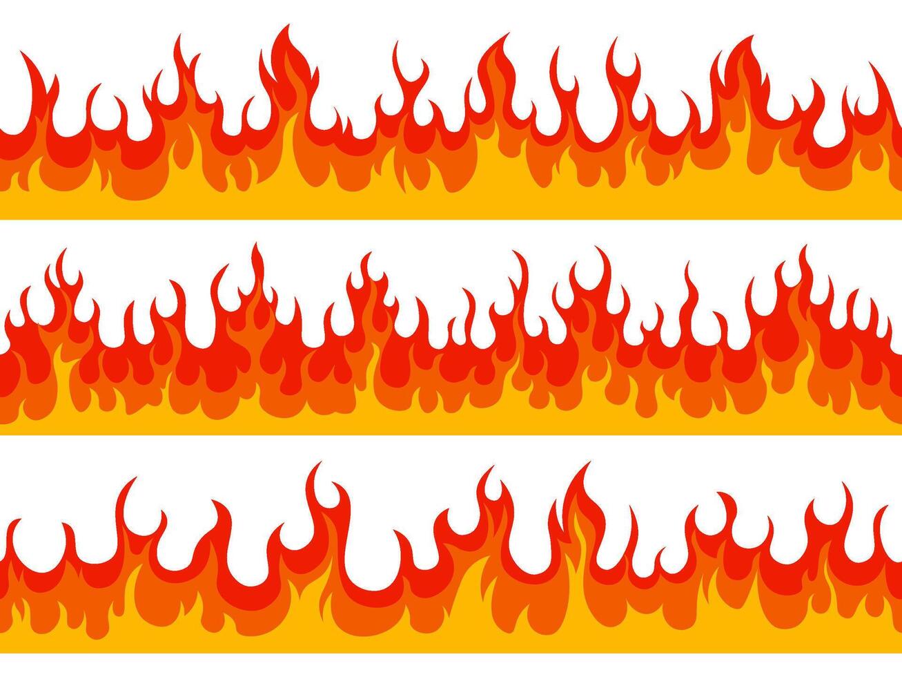 Flame borders. Fire blazing banner, heat burn wildfire silhouette flammable elements, hot flaming border isolated vector illustration set