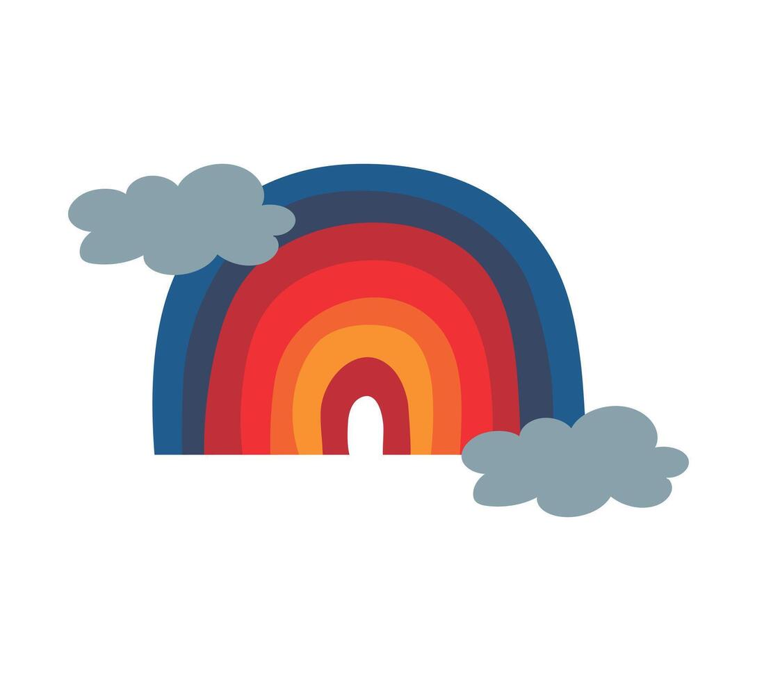 mano dibujado de moda arco iris logo. escandinavo arco iris con nubes linda decoración. vector ilustración