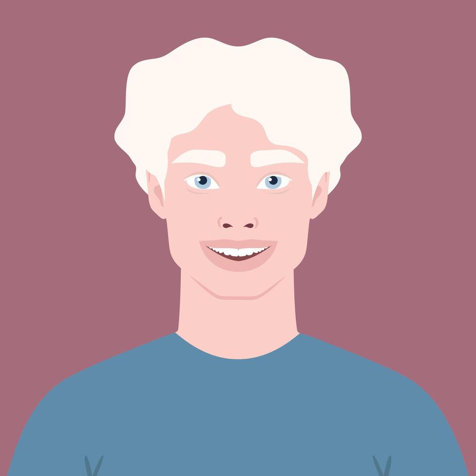 Beautiful happy Albino man portrait. Avatar of a young African male with albinism. Genetic rare appearance. Vector illustration