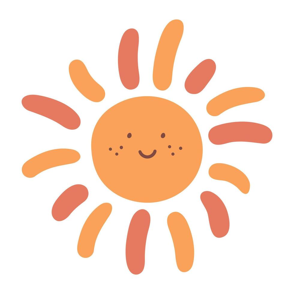 Cute hand drawn smiling sun. Decoration in childish style for nursery or kids room. Vector illustration