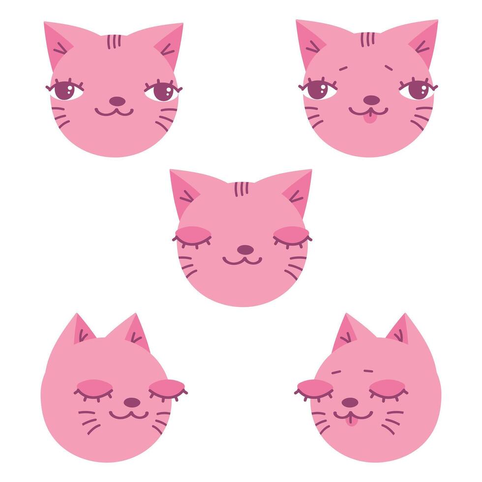 linda mano dibujado gato cabezas colocar. gatito rostro. dibujos animados infantil diseño. vector ilustración