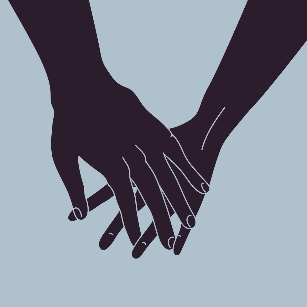 Hand touching hand. Hand holding other hand. Couple. Vector illustration