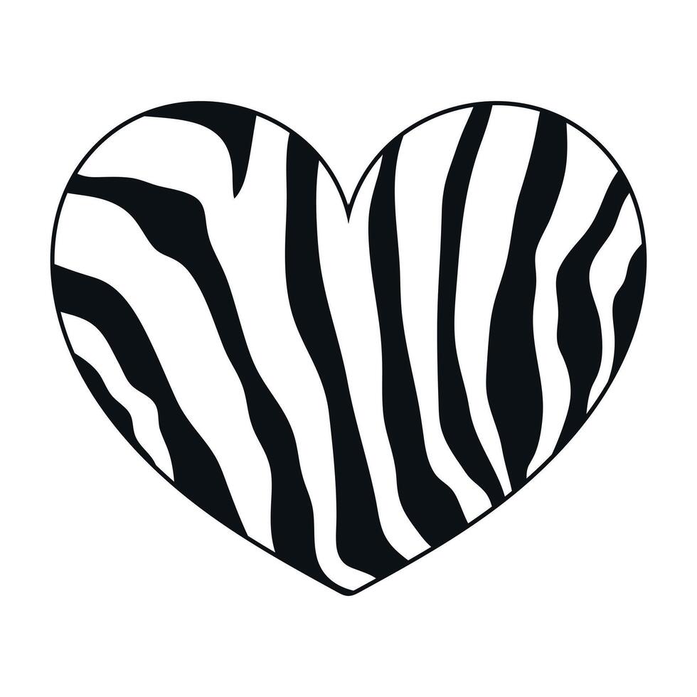 Heart with zebra print texture. Heart with animal pattern. Monochrome heart decoration. Vector illustration