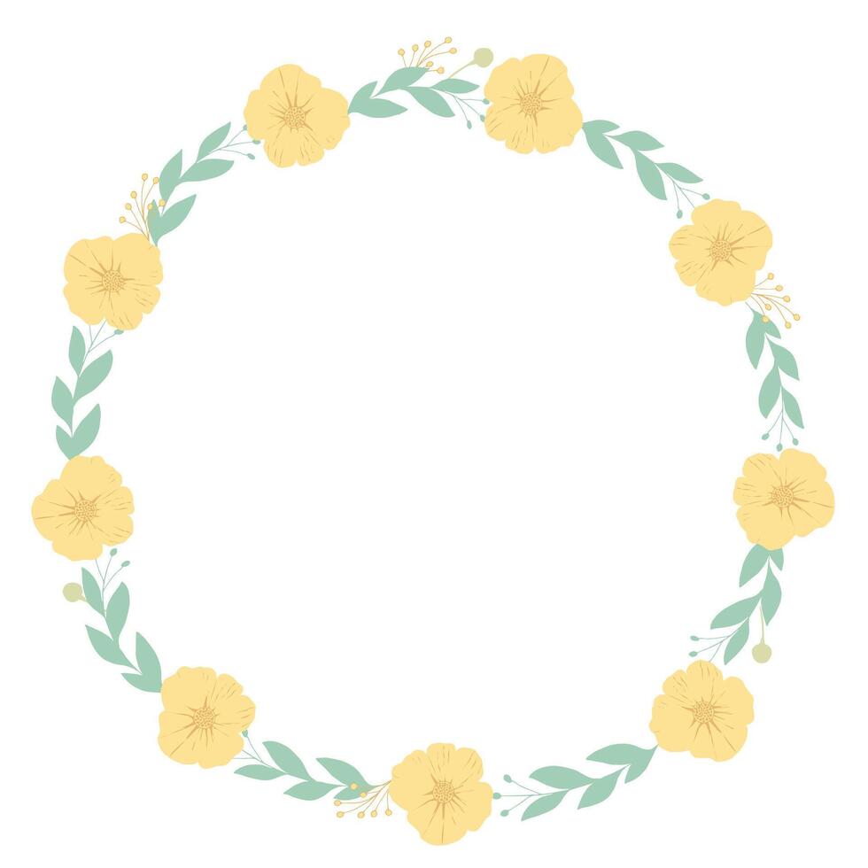 redondo floral marco con amarillo flores botánico modelo. vector ilustración