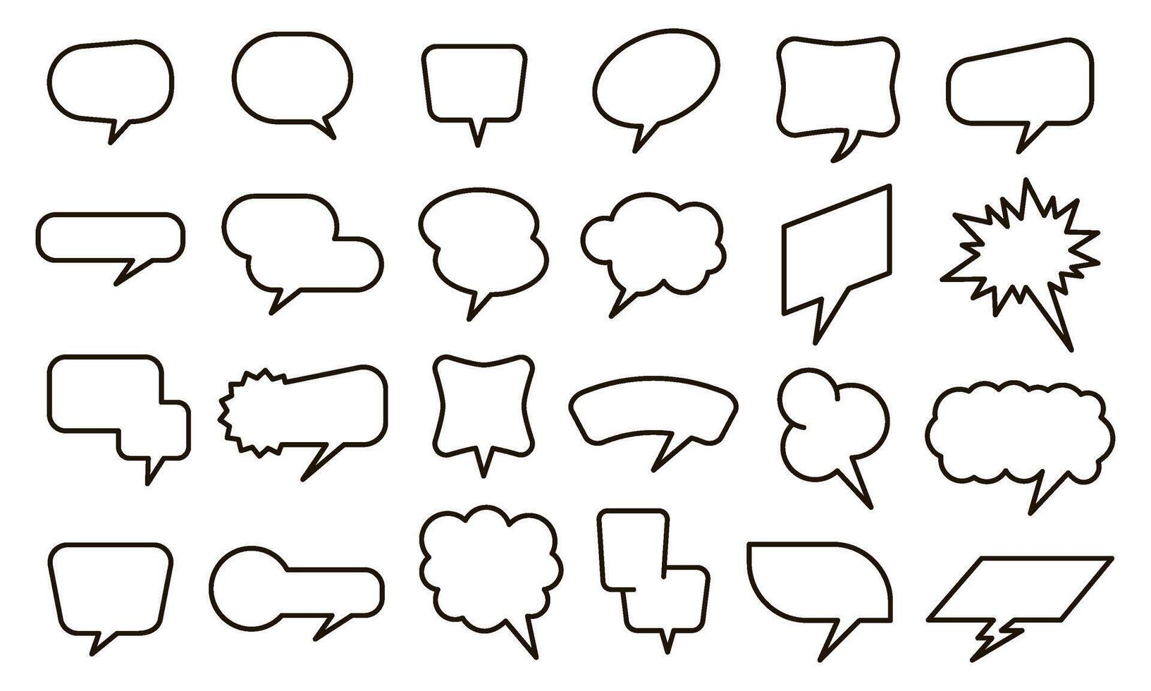 Bubble speech sticker. Empty thought balloons and text bubble stickers, sketch conversation elements vector isolated set. Chat and comic book icons on white background. Dialogue clouds