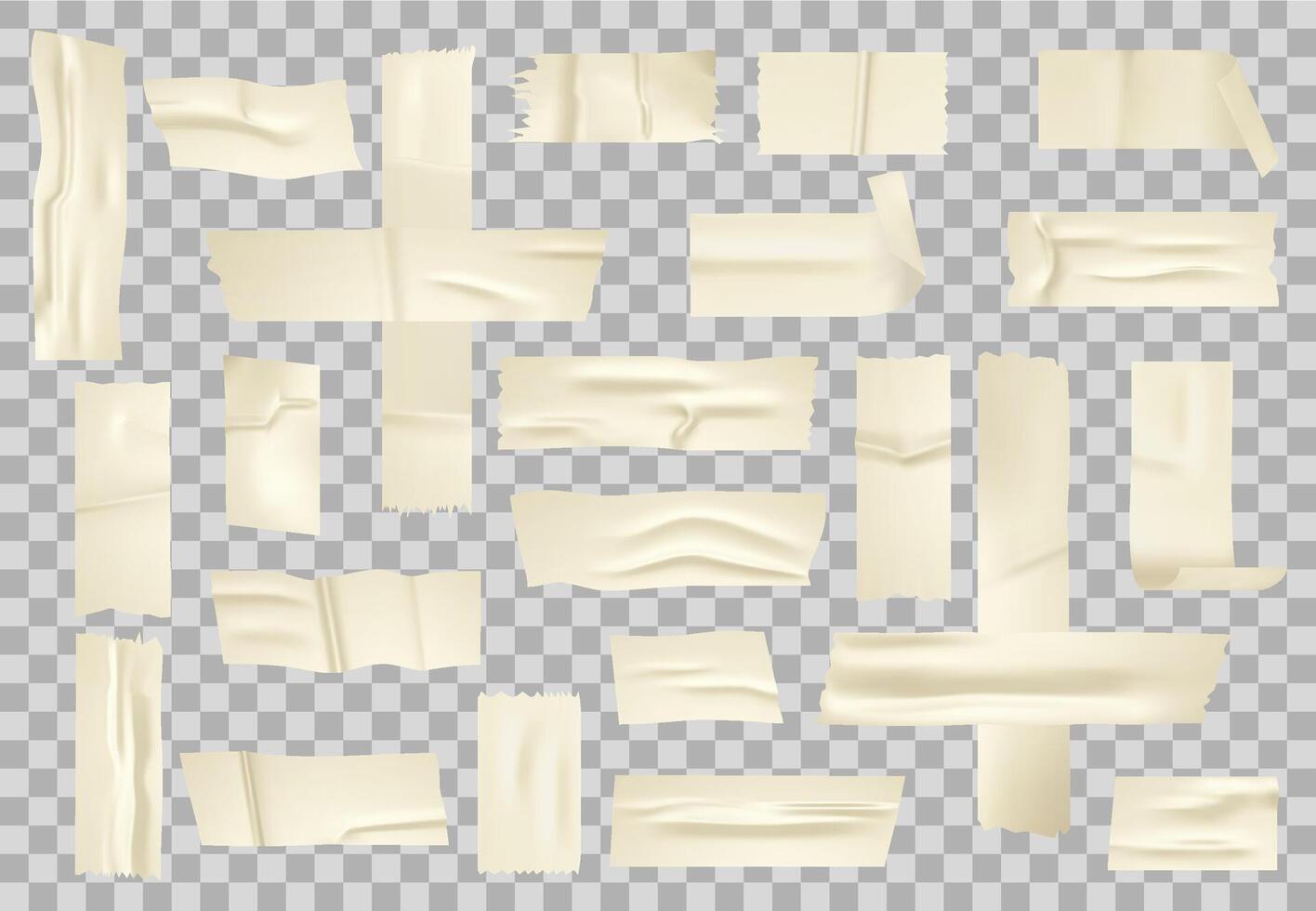 Adhesive paper tape. Sticky piece of papers, glue stick tapes and taped stripes isolated vector set