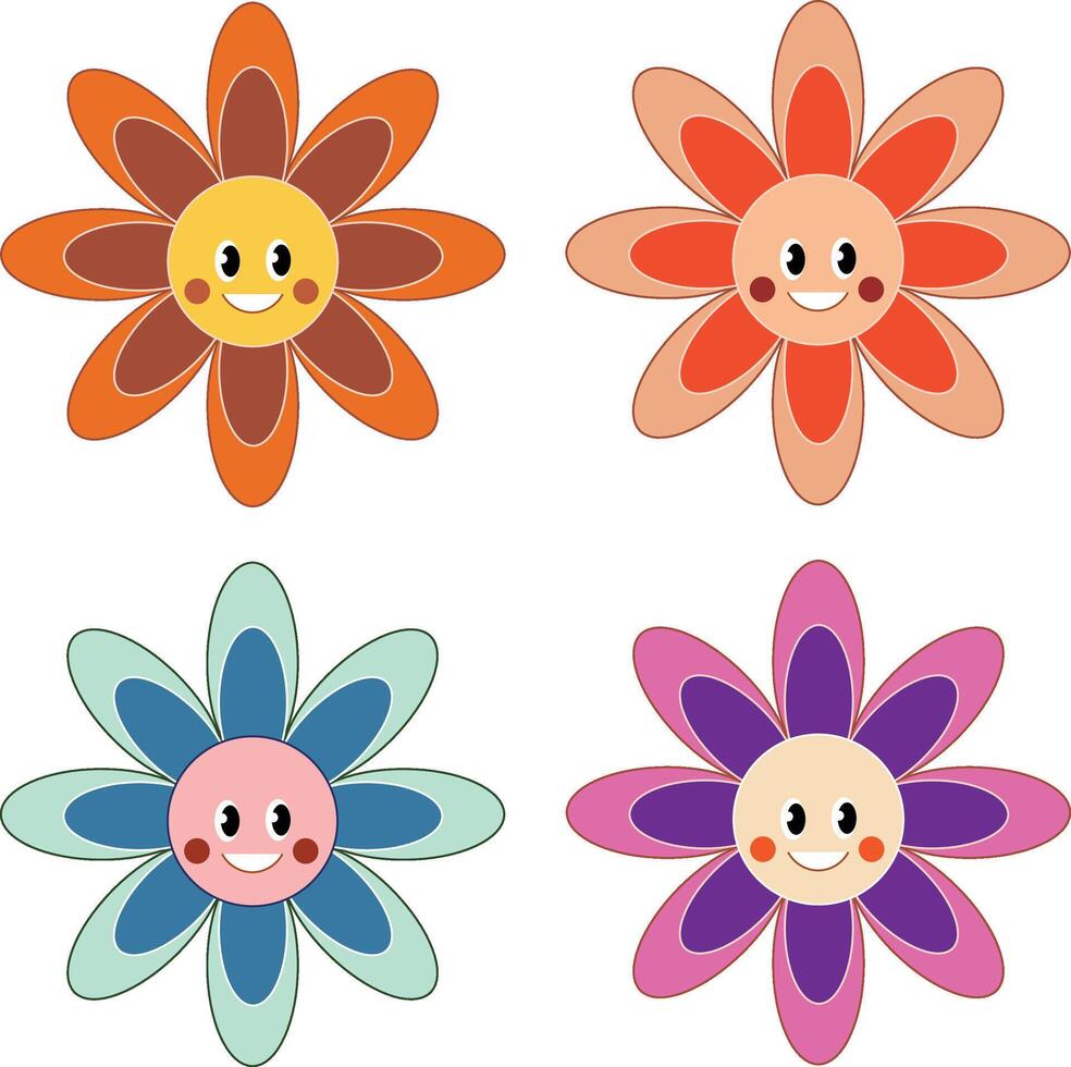 Set of retro flowers vector