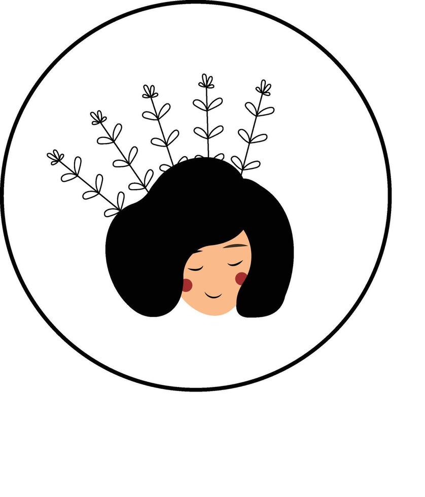 Japanese girl with closed eyes and leaves vector