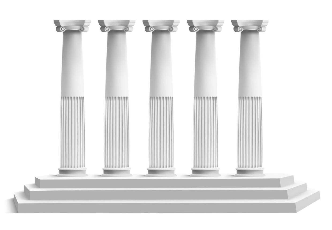 Realistic temple columns. Ancient greek pillars with marble 3d stair podium. Antique columns facade vector illustration