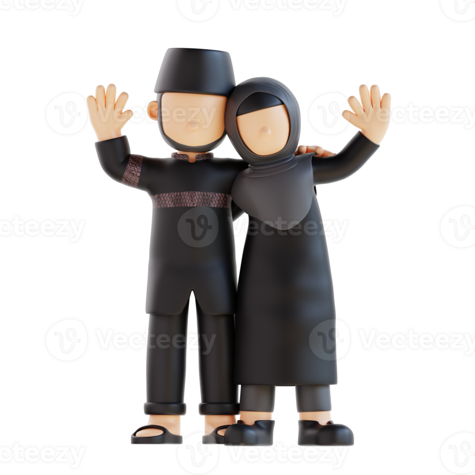 3d rendering muslim couple greeting pose png