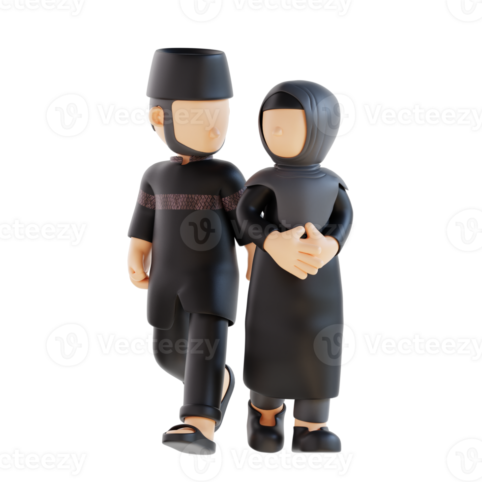 3d rendering muslim couple face to face pose png