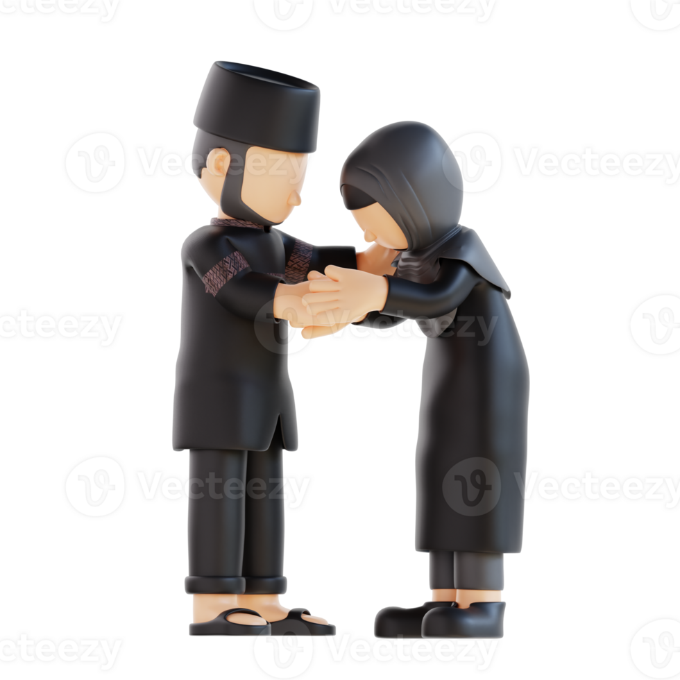 3d rendering muslim couple meet pose png