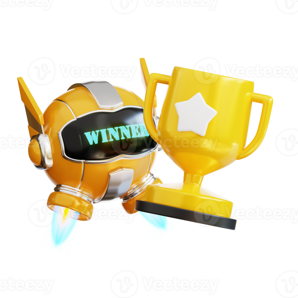 3d Robot with Trophy png