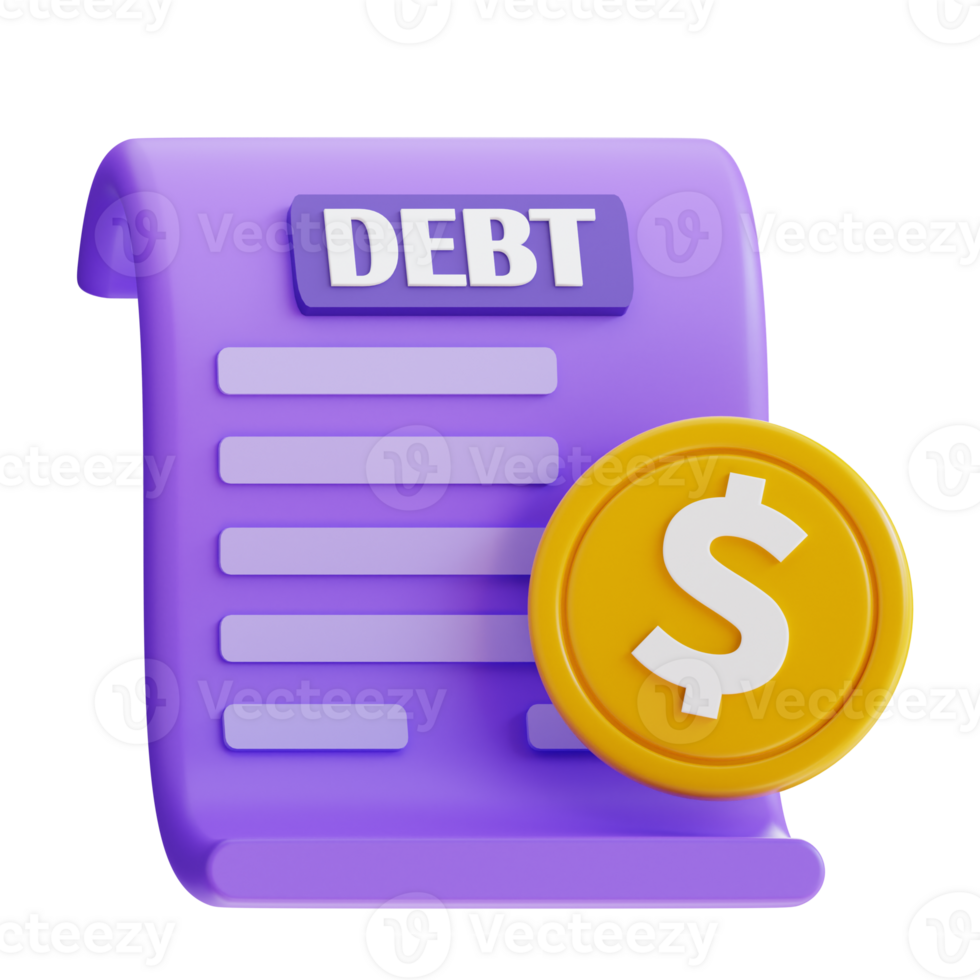 3d rendering debt bill payment icon png