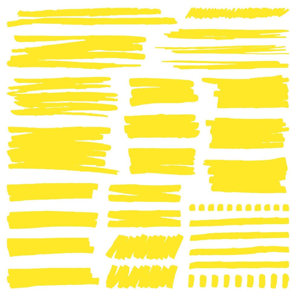 Yellow marker stroke. Highlight marker stroke lines, bright permanent marker sketch, doodle highlight marker lines vector illustration signs set