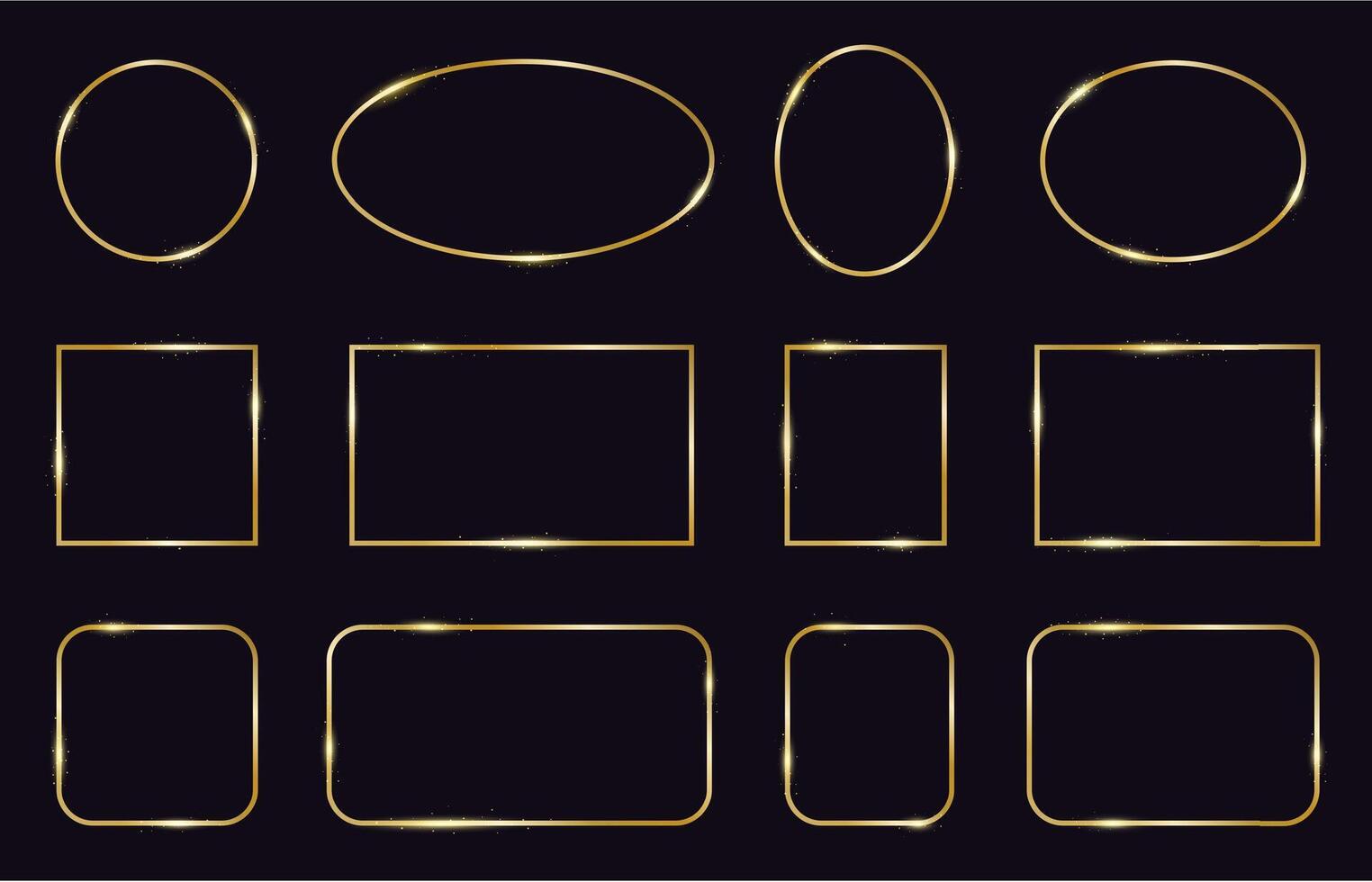 Golden frames. Modern gold geometric frames, elegant gold glowing borders. Decorative, modern lines frame vector isolated icons set
