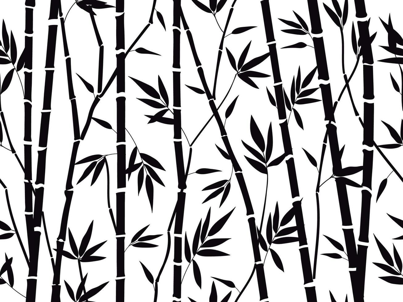 Bamboo forest texture. Bamboo forest silhouette, bamboo plants with leaves backdrop, asian bamboo stalks pattern vector background illustration